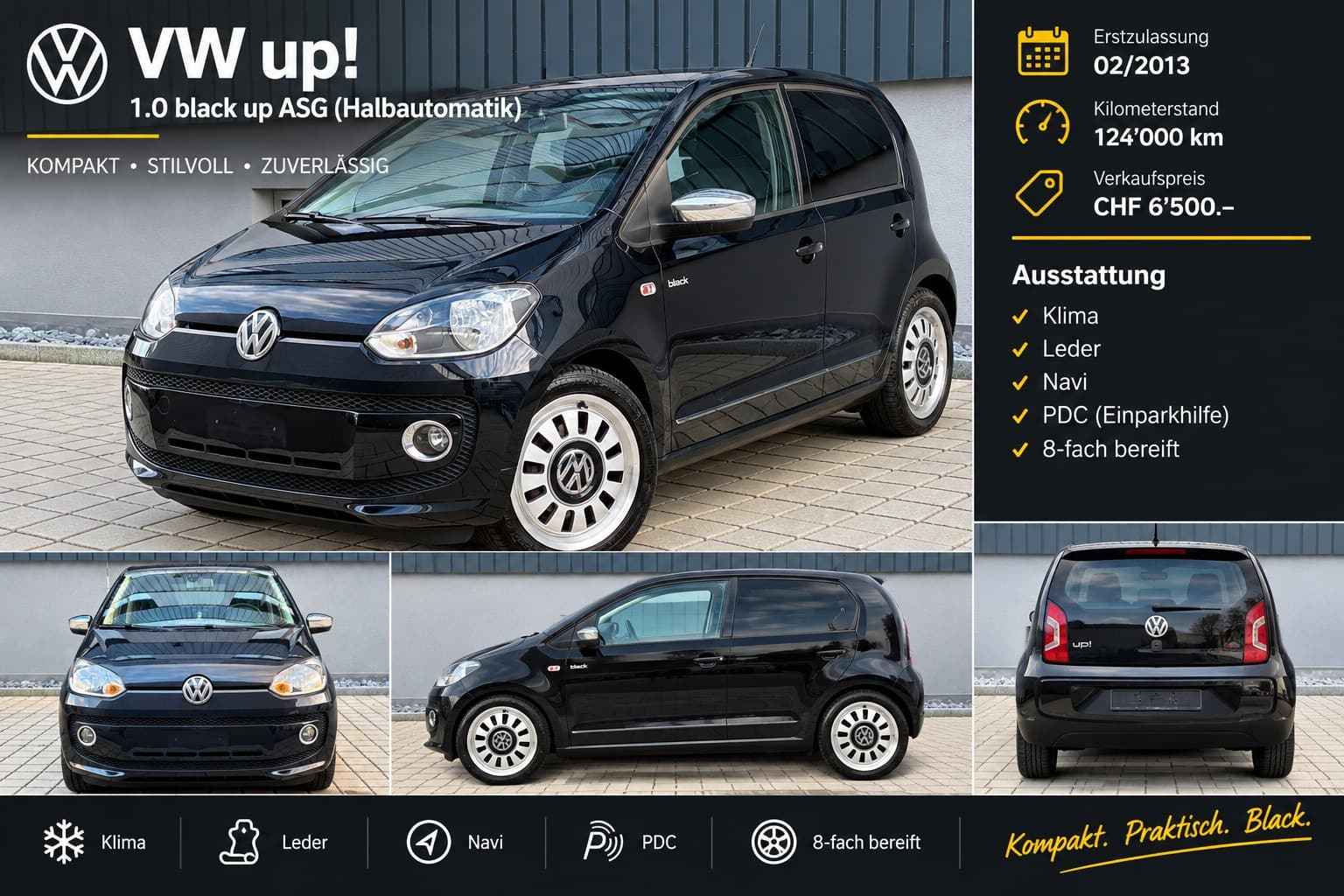 VW Up 1.0 black up ASG (Automat) Frisch ab MFK - Bild 1